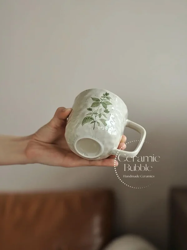 Handmade Green Botanical Inspired Ceramic Mug Boho Coffee Cup