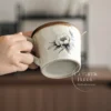 Handmade White Ceramic Mug Black Floral Sketch Minimalist Coffee Cup
