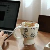 Handmade Green Botanical Inspired Ceramic Mug White Artistic Coffee Cup