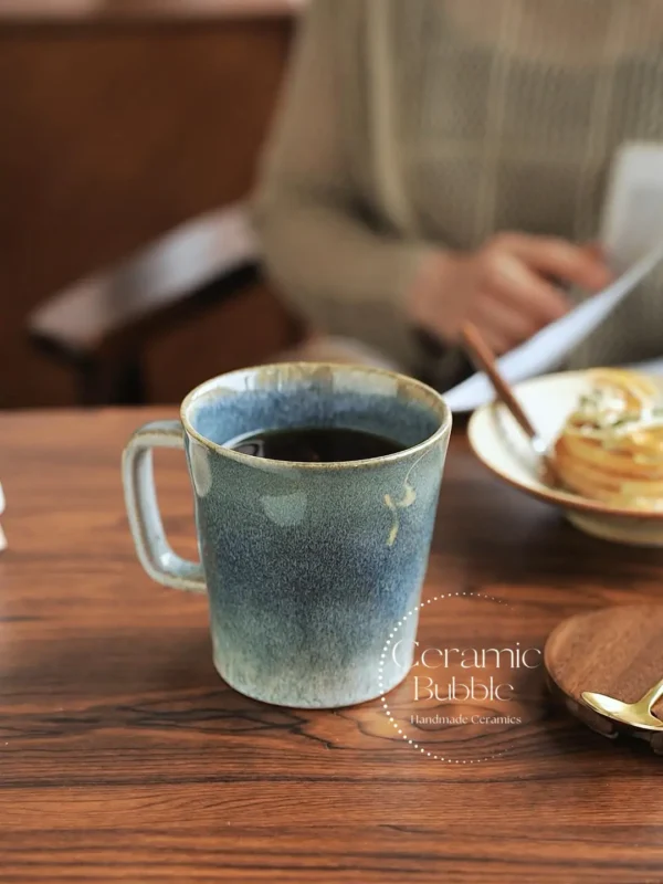 Handmade Blue Ceramic Mug Minimalist Gradient Coffee Cup