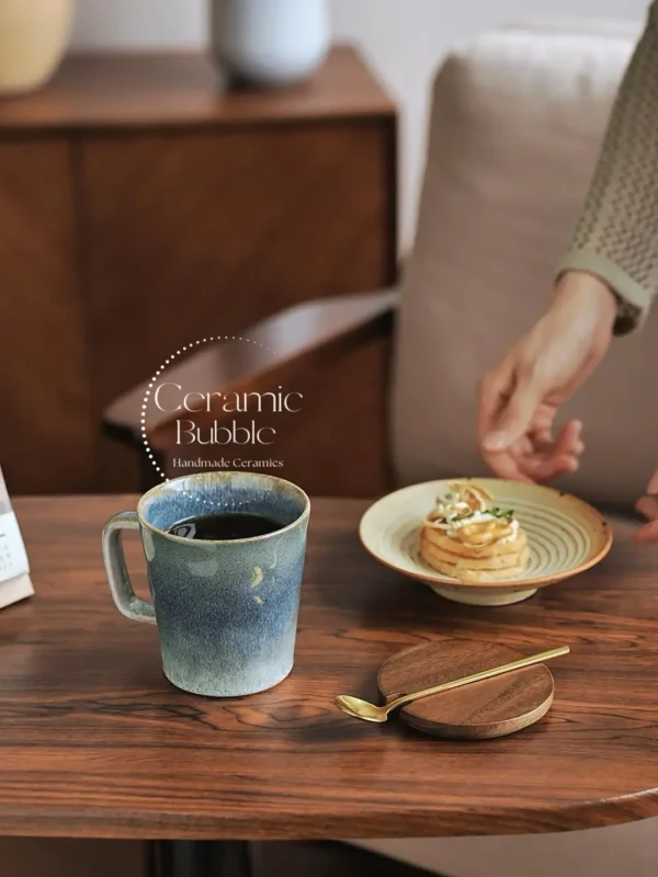 Handmade Blue Ceramic Mug Minimalist Gradient Coffee Cup