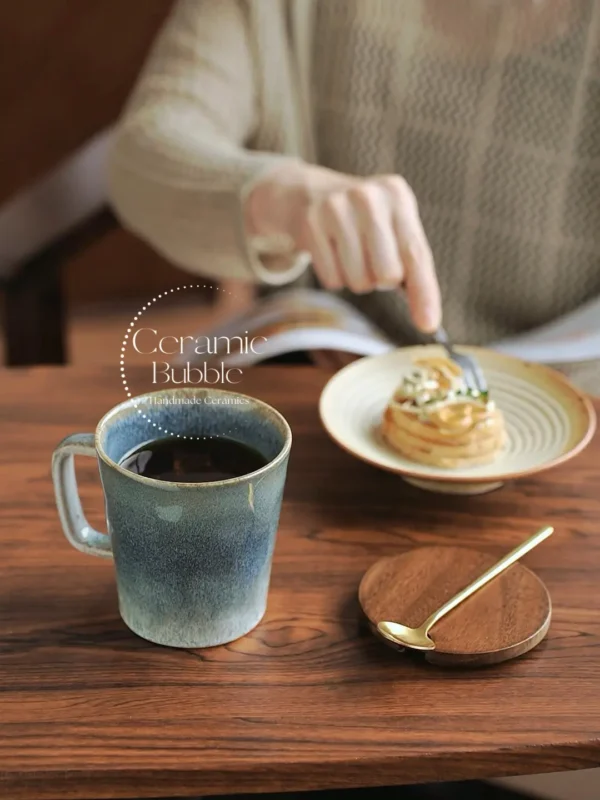 Handmade Blue Ceramic Mug Minimalist Gradient Coffee Cup