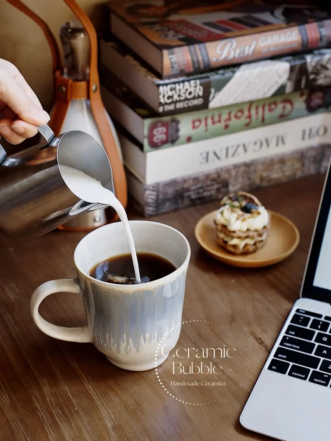 Handmade Blue Glazed Ceramic Mug Artistic Watercolor Inspired Coffee Cup