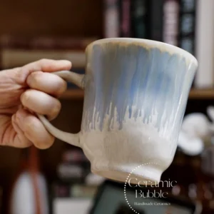 Handmade Blue Glazed Ceramic Mug Artistic Watercolor Inspired Coffee Cup