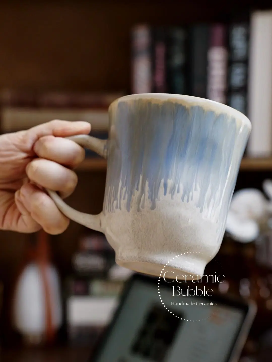Handmade Blue Glazed Ceramic Mug Artistic Watercolor Inspired Coffee Cup
