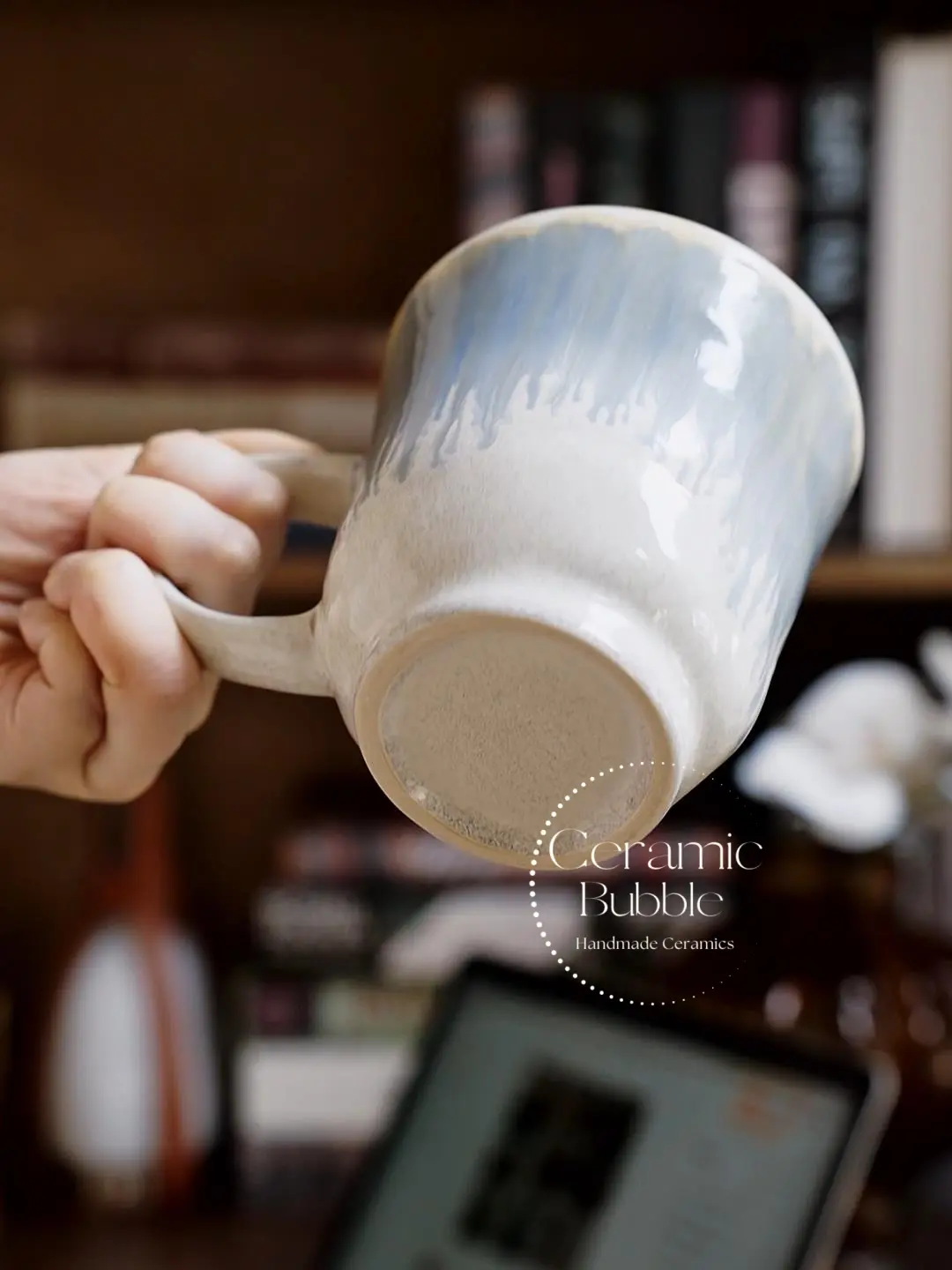 Handmade Blue Glazed Ceramic Mug Artistic Watercolor Inspired Coffee Cup