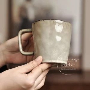 Handmade Minimalist Ceramic Coffee Mug Simple Beige Glazed Cup
