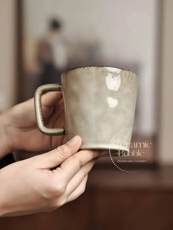 Handmade Minimalist Ceramic Coffee Mug Simple Beige Glazed Cup