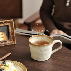 Handmade Beige Ceramic Mug Rustic Inspired Glazed Coffee Cup