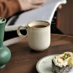 Handmade Minimalist Ceramic Mug Elegant Beige Coffee Cup