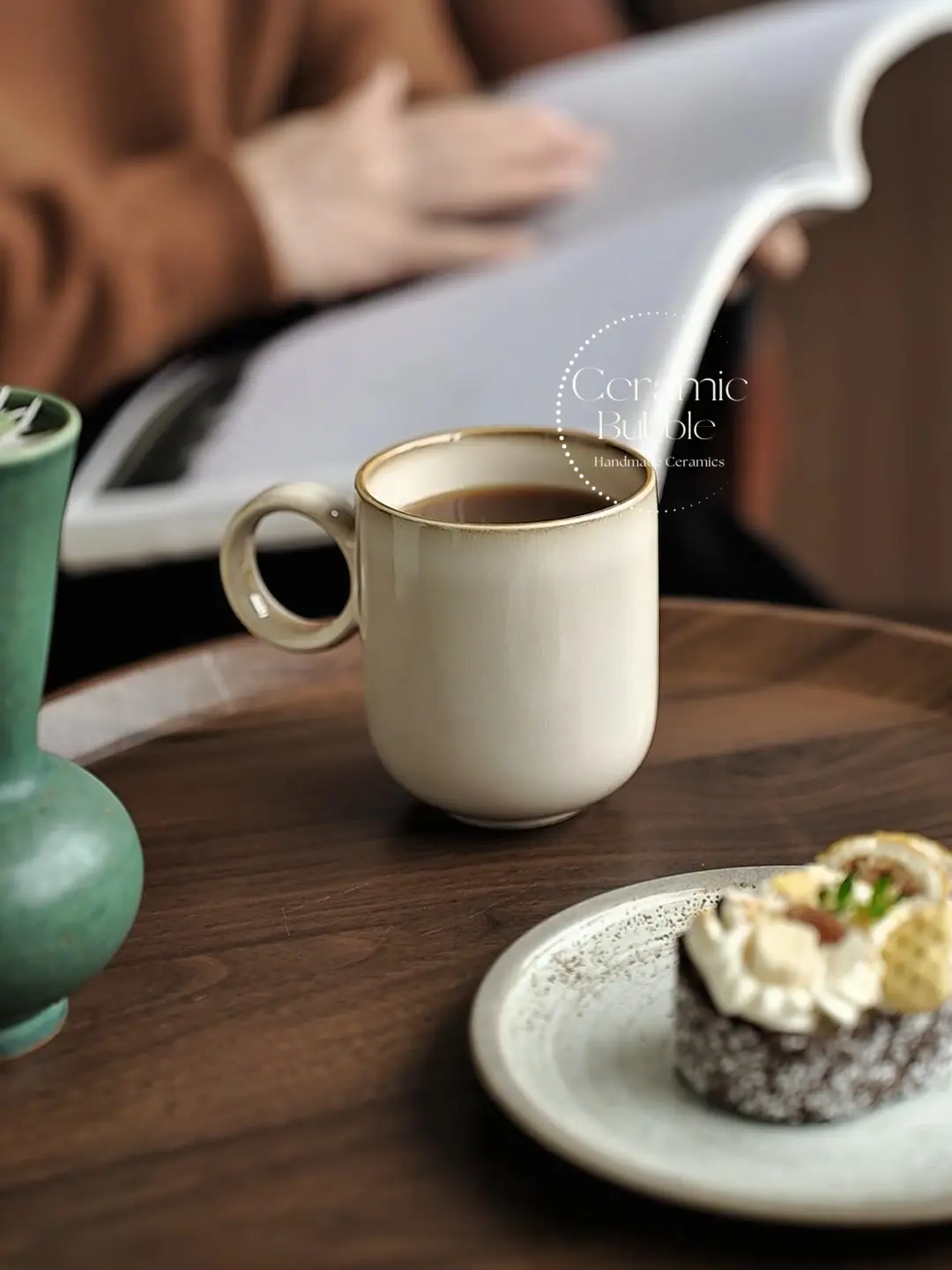 Handmade Minimalist Ceramic Mug Elegant Beige Coffee Cup