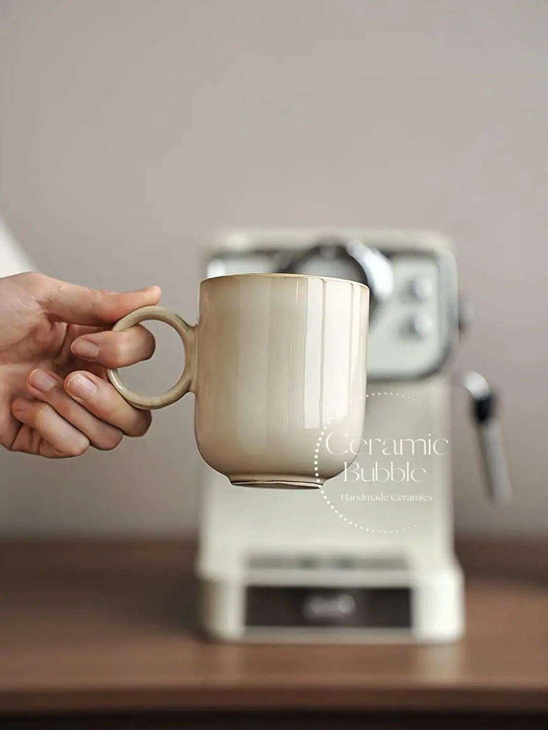 Handmade Minimalist Ceramic Mug Elegant Beige Coffee Cup