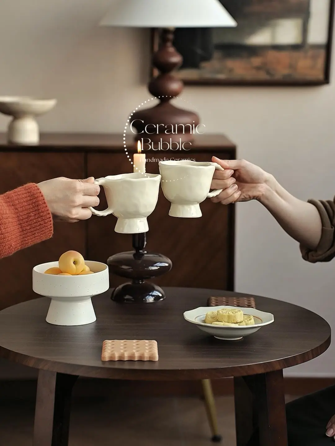 Handmade White Ceramic Mug Artistic Footed Coffee Cup