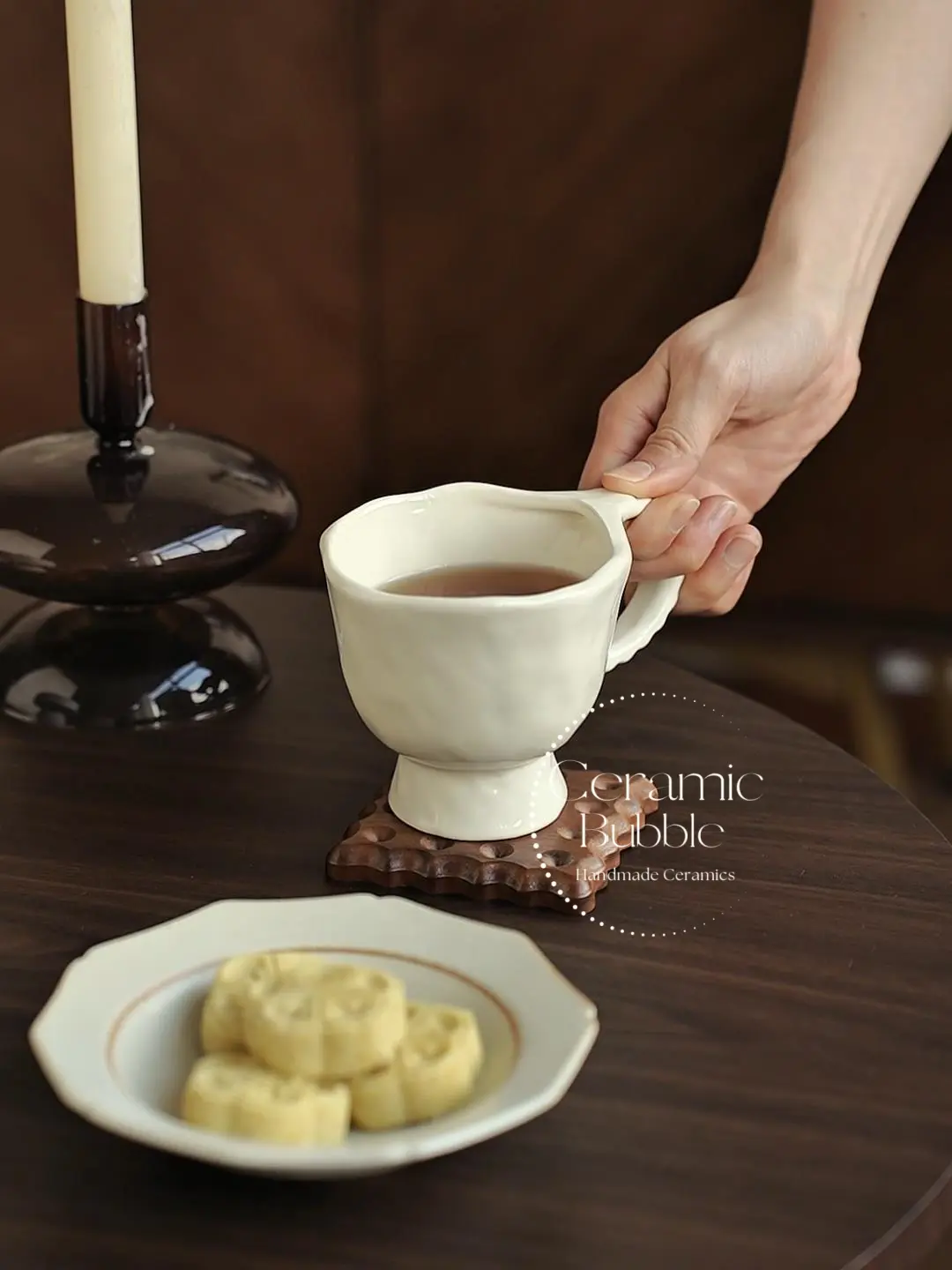 Handmade White Ceramic Mug Artistic Footed Coffee Cup