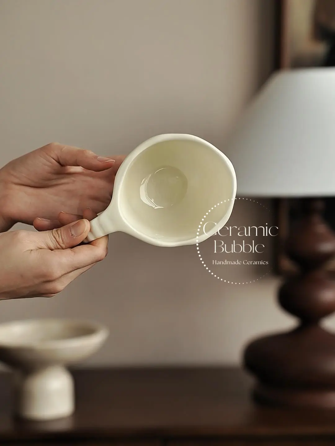 Handmade White Ceramic Mug Artistic Footed Coffee Cup