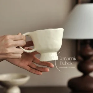 Handmade White Ceramic Mug Artistic Footed Coffee Cup