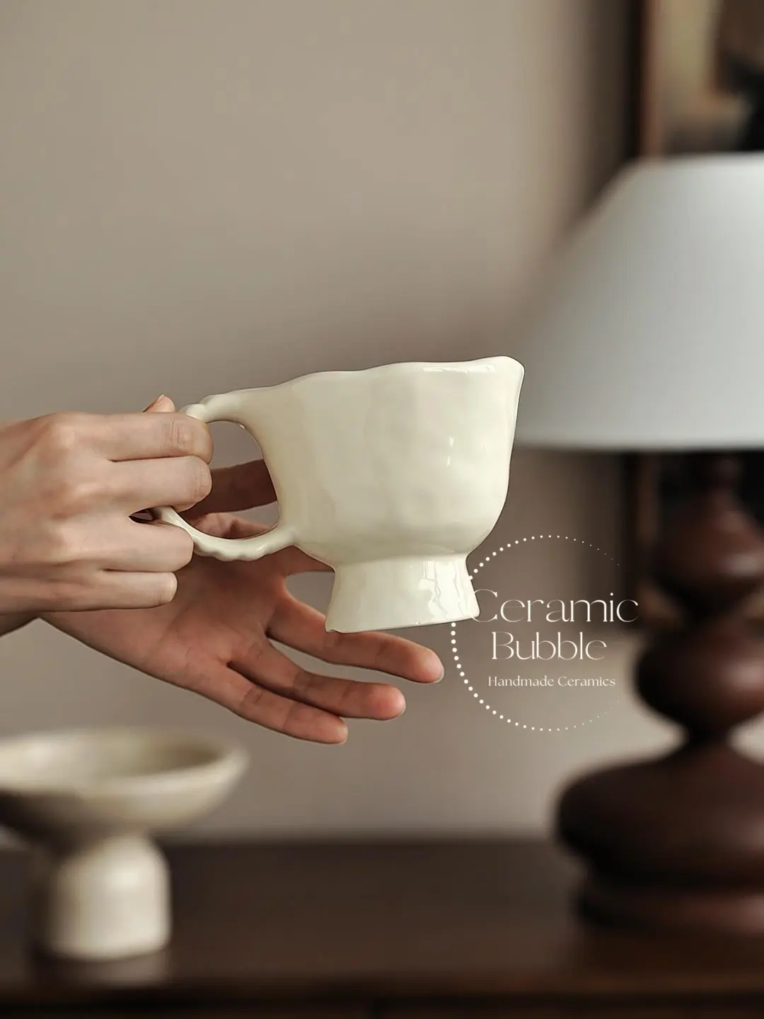 Handmade White Ceramic Mug Artistic Footed Coffee Cup