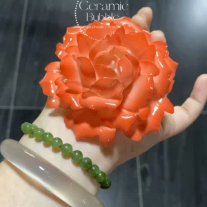 Handmade Red Camellia Shaped Ceramic Incense Holder Artistic Incense Burner