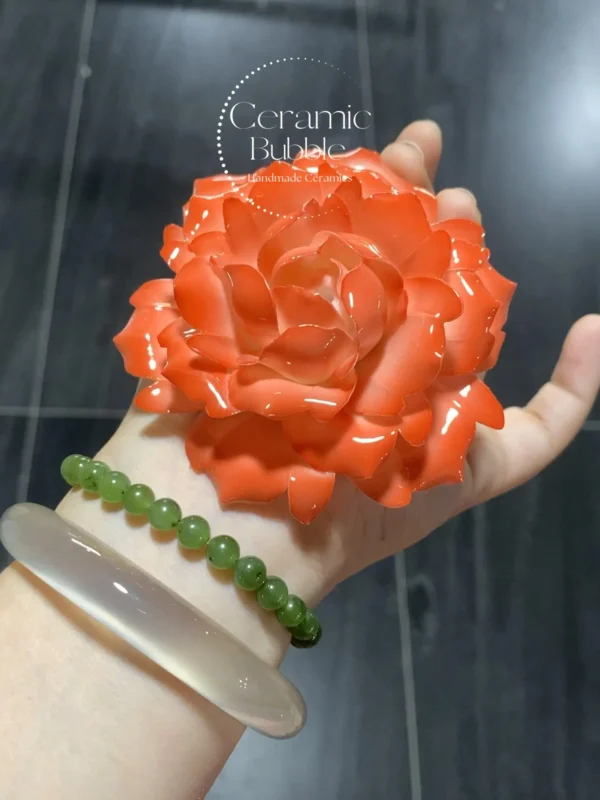 Handmade Red Camellia Shaped Ceramic Incense Holder Artistic Incense Burner