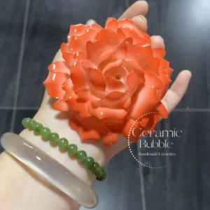 Handmade Red Camellia Shaped Ceramic Incense Holder Artistic Incense Burner