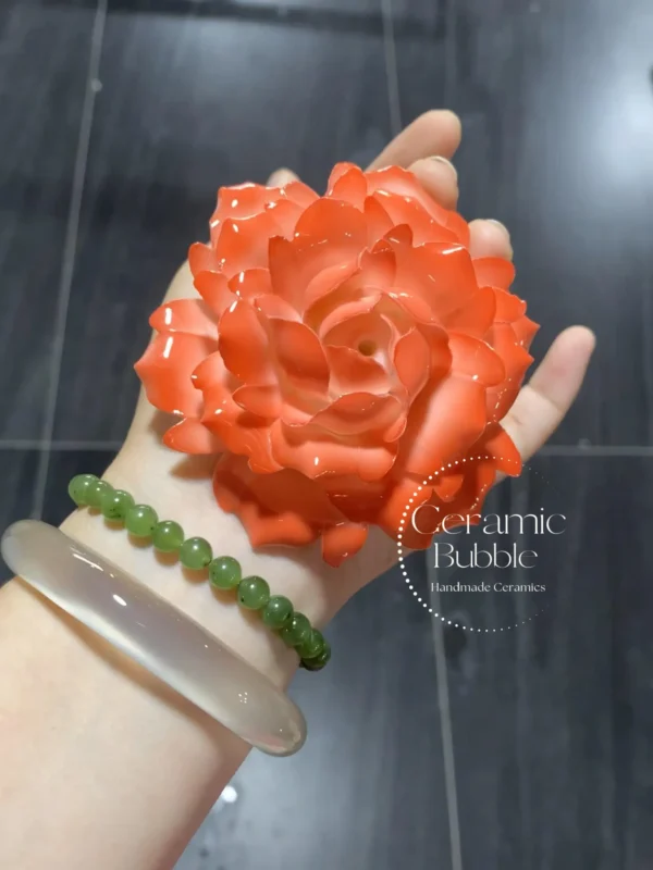 Handmade Red Camellia Shaped Ceramic Incense Holder Artistic Incense Burner