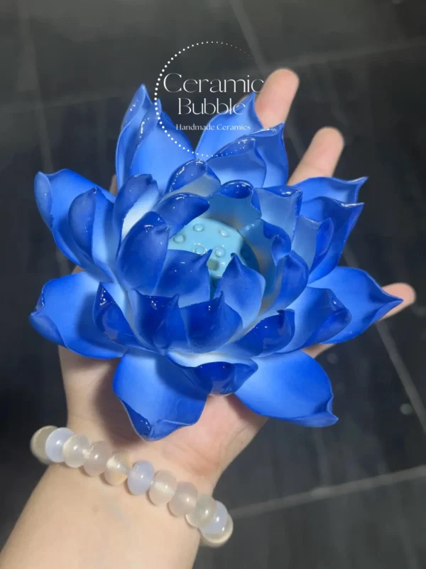 Handmade Blue Lotus Shaped Ceramic Incense Holder Spiritual Incense Burner