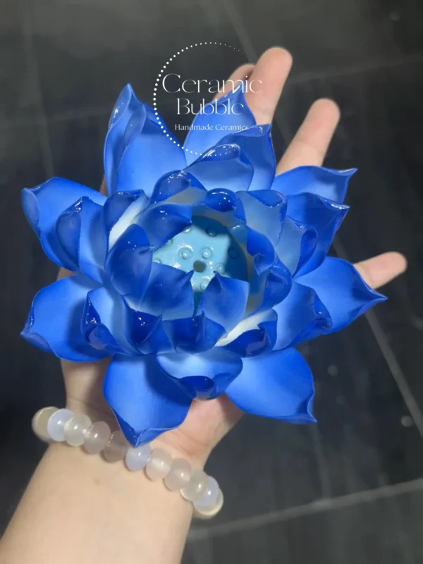 Handmade Blue Lotus Shaped Ceramic Incense Holder Spiritual Incense Burner