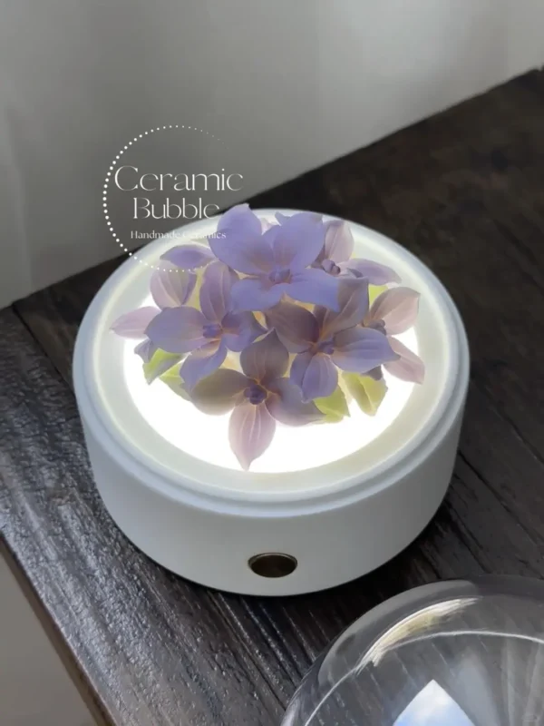 Handmade Purple Hydrangea Shaped Ceramic Lamp Desk Decor Nightlight Unique Gift Idea