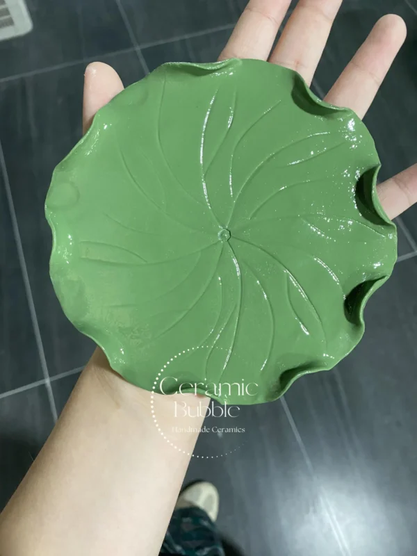 Handmade Green Lotus Leaf Shaped Ceramic Incense Plate Botanical Burner Holder