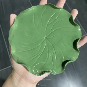 Handmade Green Lotus Leaf Shaped Ceramic Incense Plate Botanical Burner Holder