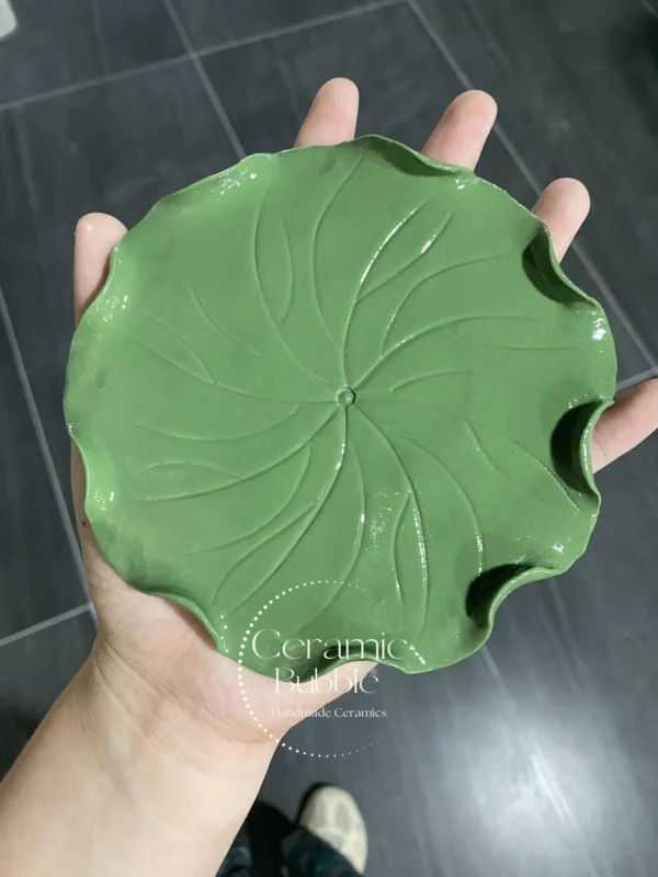 Handmade Green Lotus Leaf Shaped Ceramic Incense Plate Botanical Burner Holder