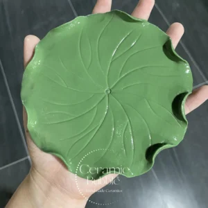 Handmade Green Lotus Leaf Shaped Ceramic Incense Plate Botanical Burner Holder