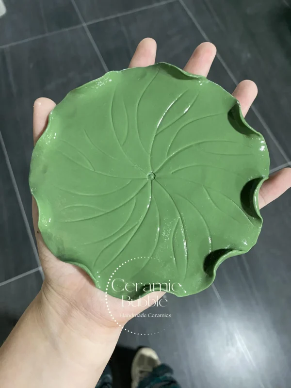 Handmade Green Lotus Leaf Shaped Ceramic Incense Plate Botanical Burner Holder