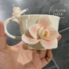 Handmade Pink Flower Shaped Ceramic Tea Cup Elegant 3D Flower Coffee Cup